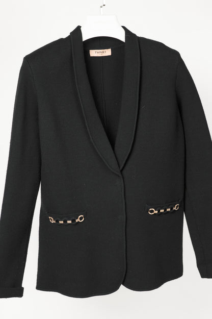 Twinset Black Ponte-Knit Rhinestone-Chain-Trim Blazer