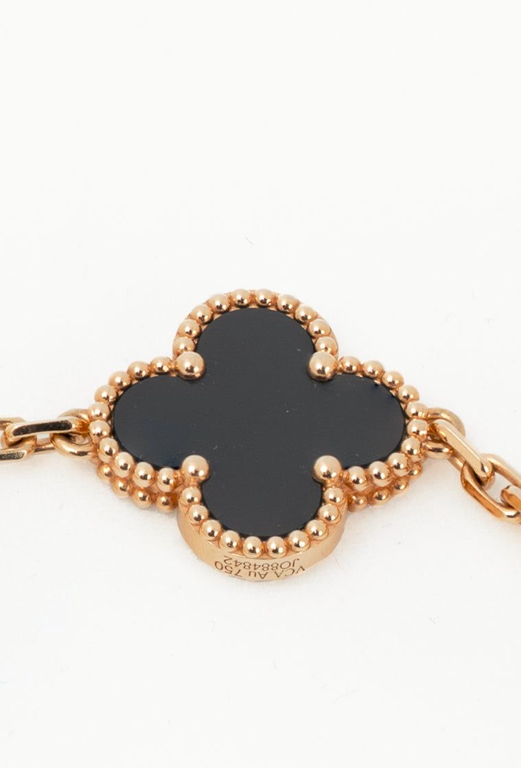 Van Cleef & Arpels Vintage Alhambra 18k Yellow Gold & Onyx Clover Bracelet