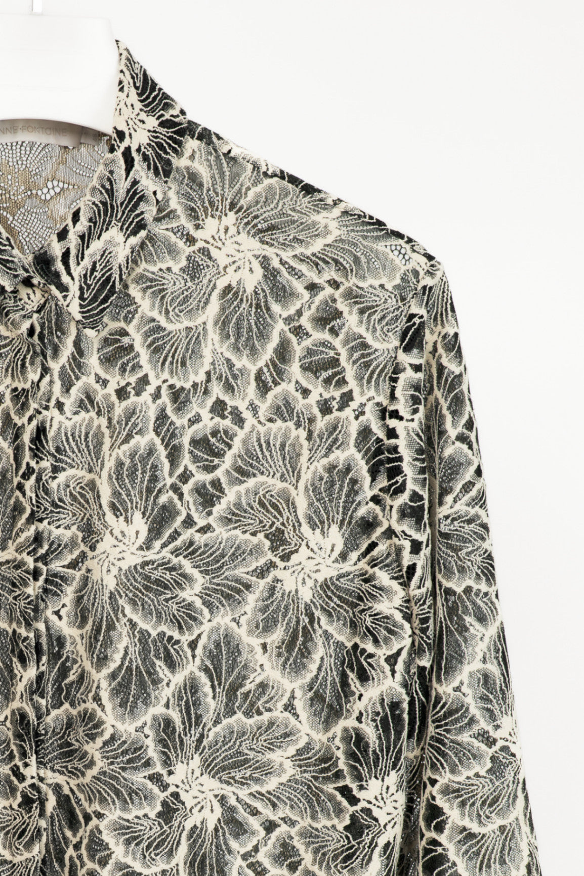 Anne Fontaine Black & White Floral-Lace Buttoned Shirt