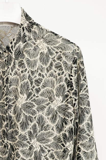 Anne Fontaine Black & White Floral-Lace Buttoned Shirt