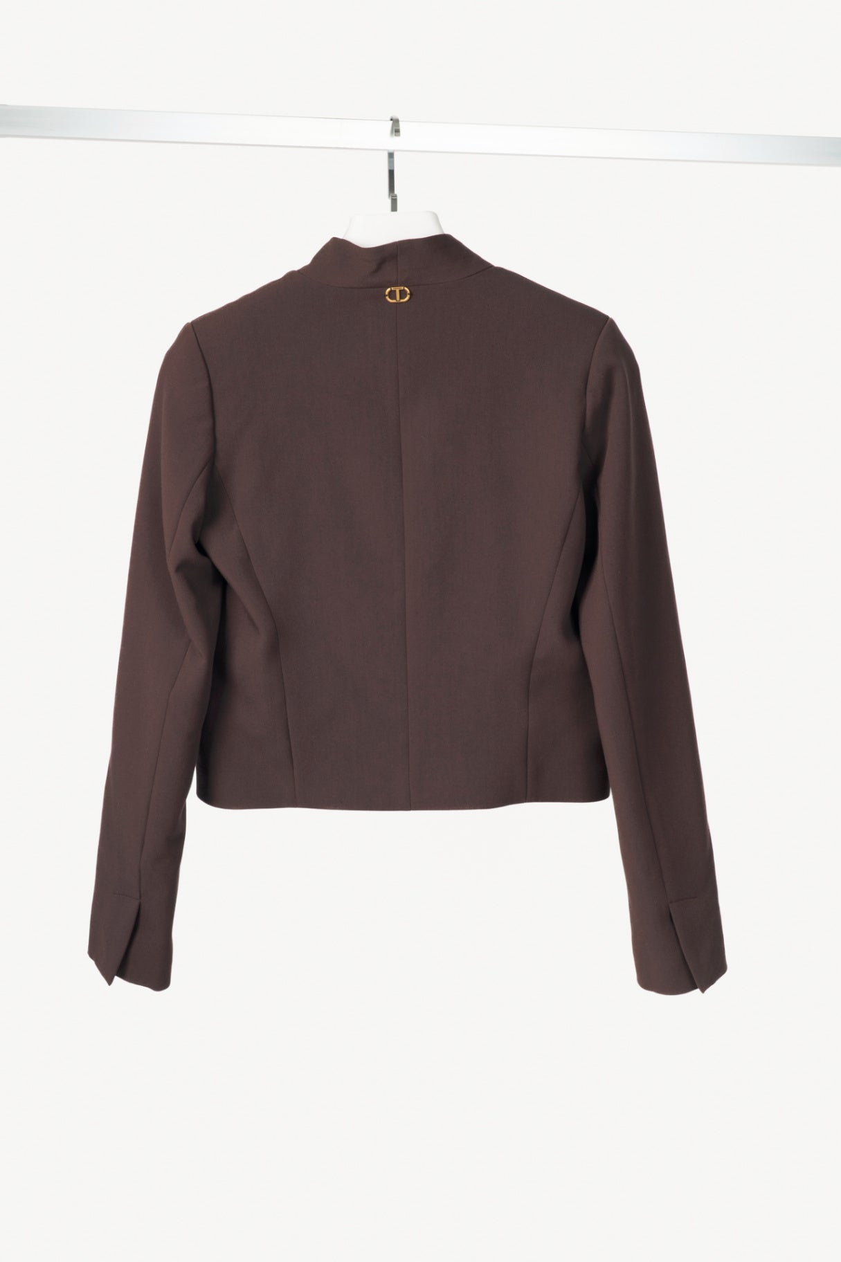 Twinset "Black Chocolate" Crepe Double-Breasted Cropped Blazer