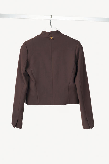 Twinset "Black Chocolate" Crepe Double-Breasted Cropped Blazer
