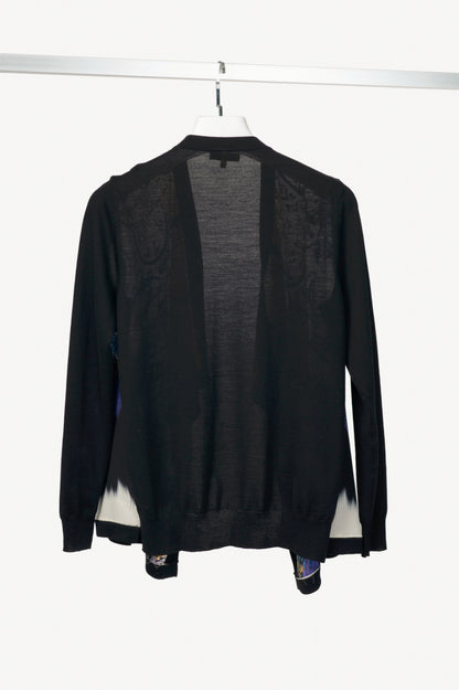 Etro Black Wool Paisley-Front Open-Front Waterfall Cardigan
