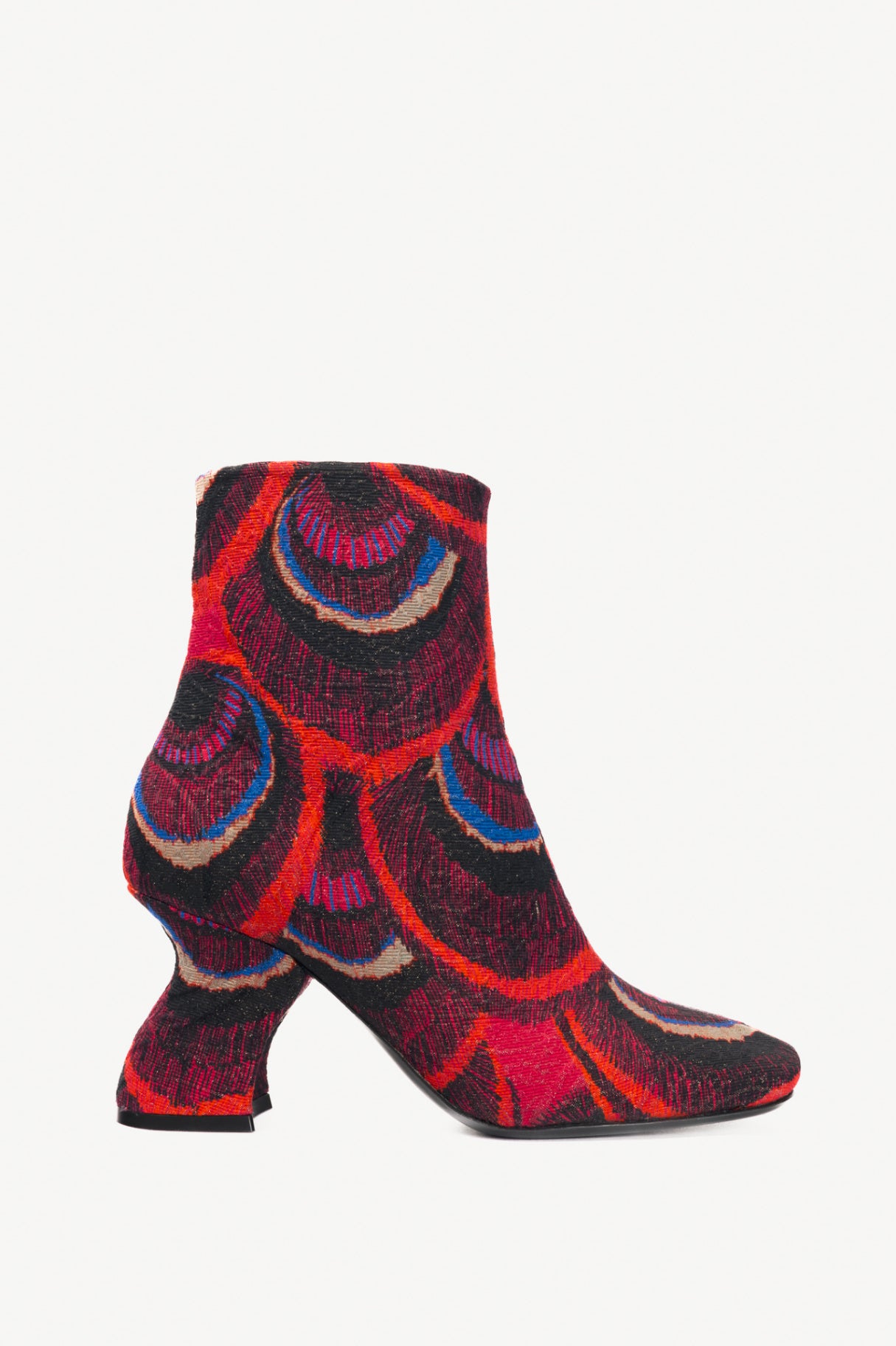 Dries Van Noten AW18 Red Peacock Jacquard Ankle Boots