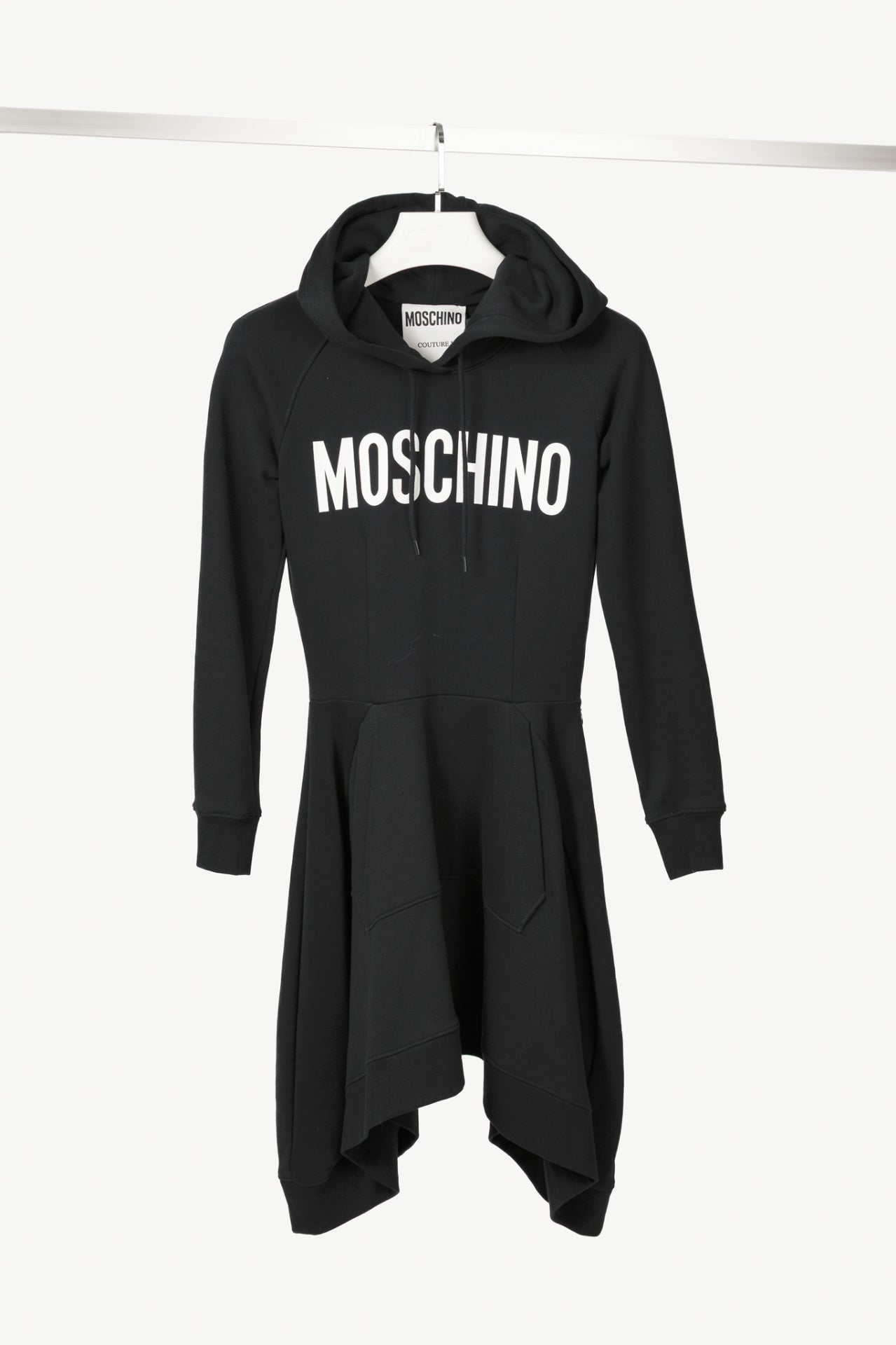 Moschino Black Cotton French Terry Logo Hoodie Dress