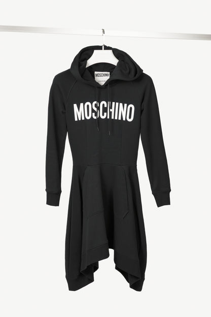 Moschino Black Cotton French Terry Logo Hoodie Dress