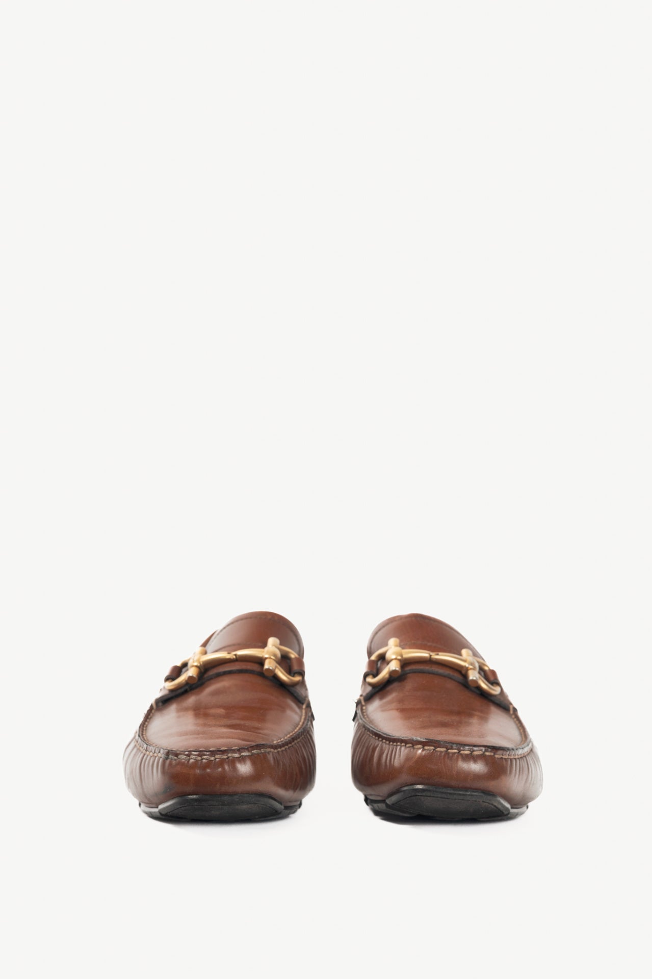 Salvatore Ferragamo Brown Leather Gancini Ornament Drivers