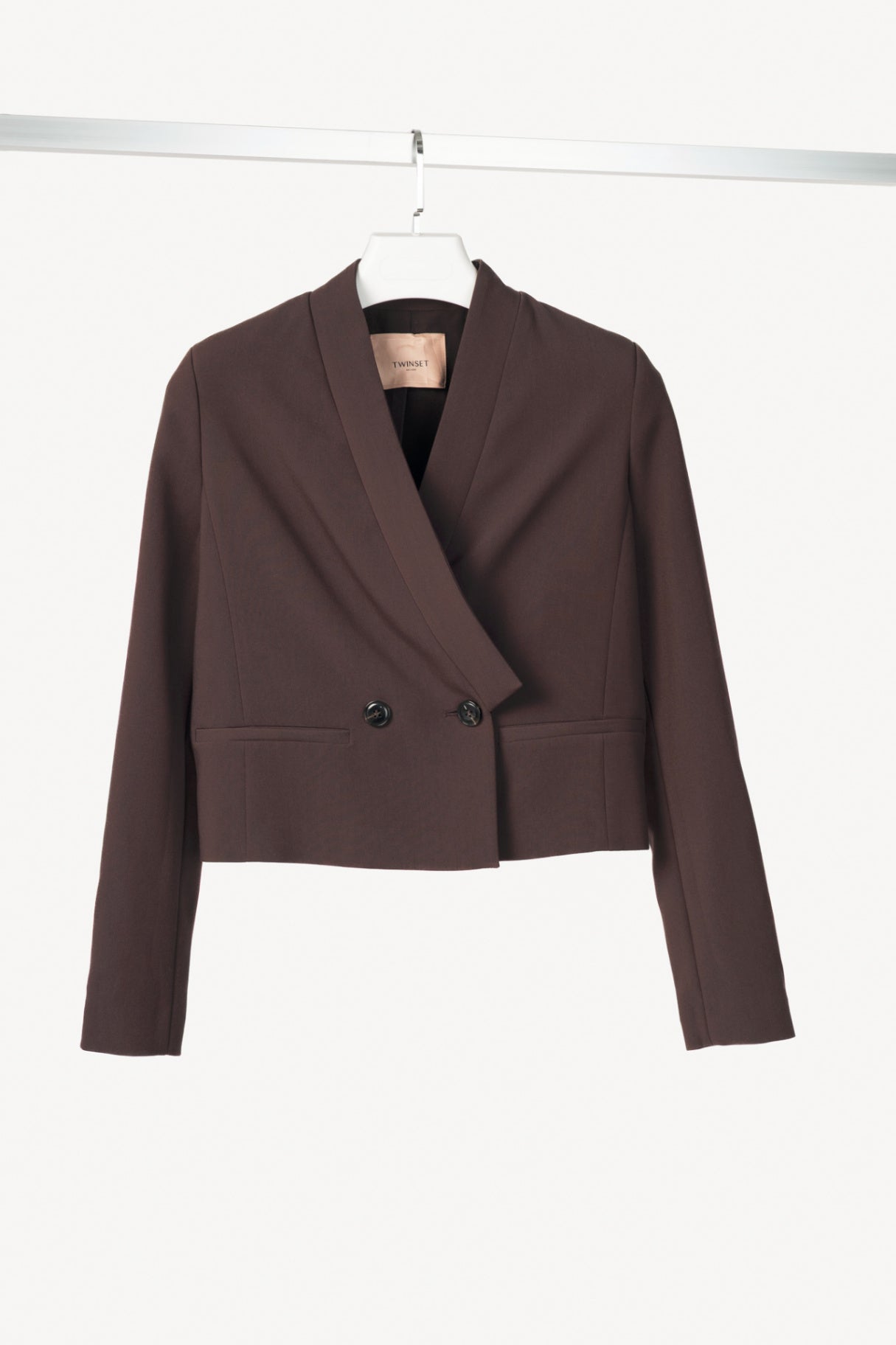 Twinset "Black Chocolate" Crepe Double-Breasted Cropped Blazer