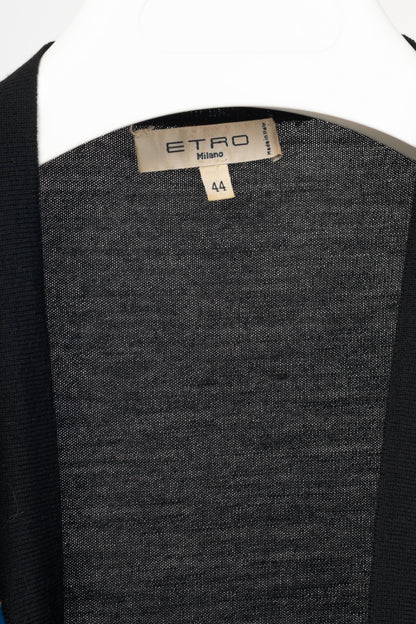 Etro Black Wool Paisley-Front Open-Front Waterfall Cardigan