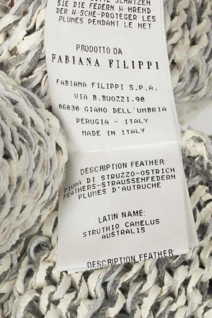 Fabiana Filippi White & Grey Cotton-Knit Feather-Pocket Vest