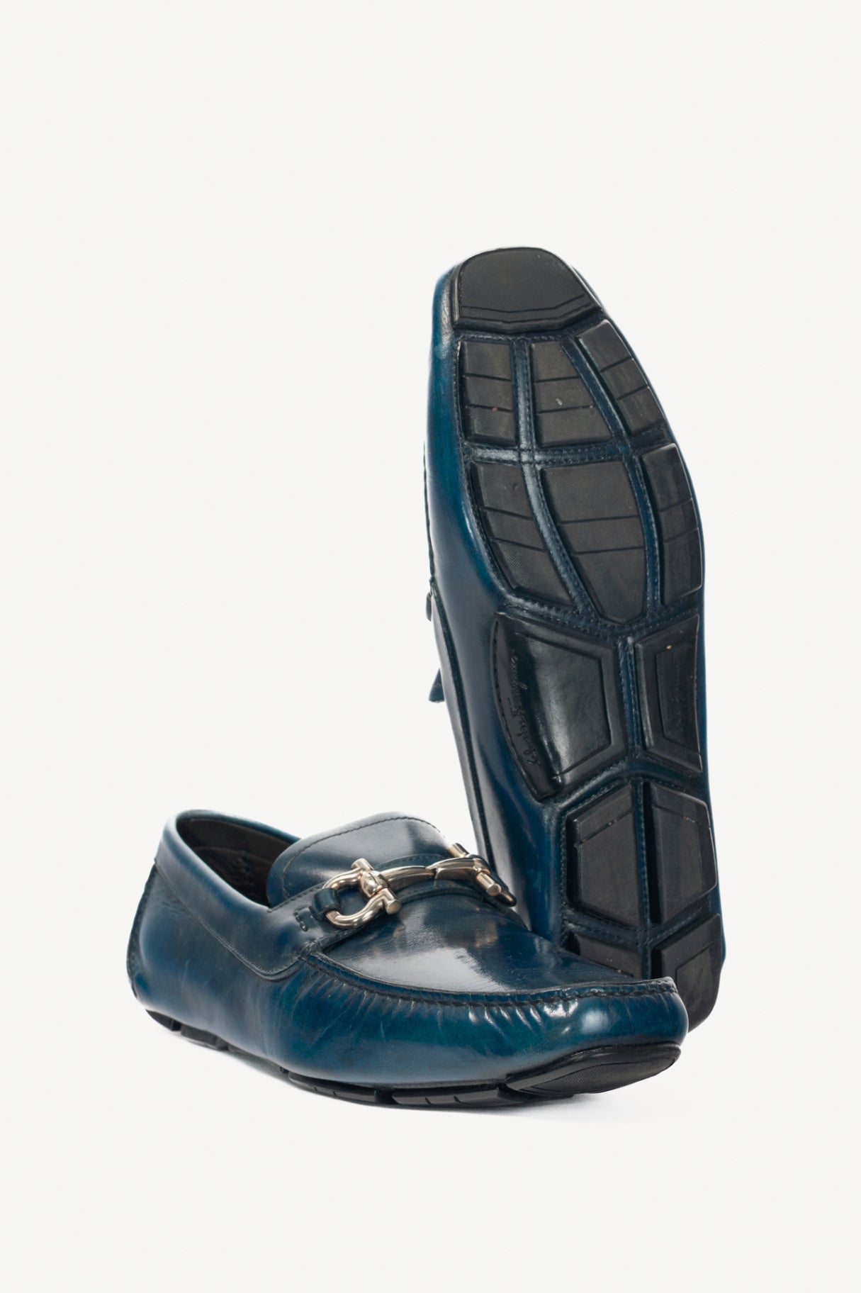 Salvatore Ferragamo Blue Leather Gancini Ornament Drivers