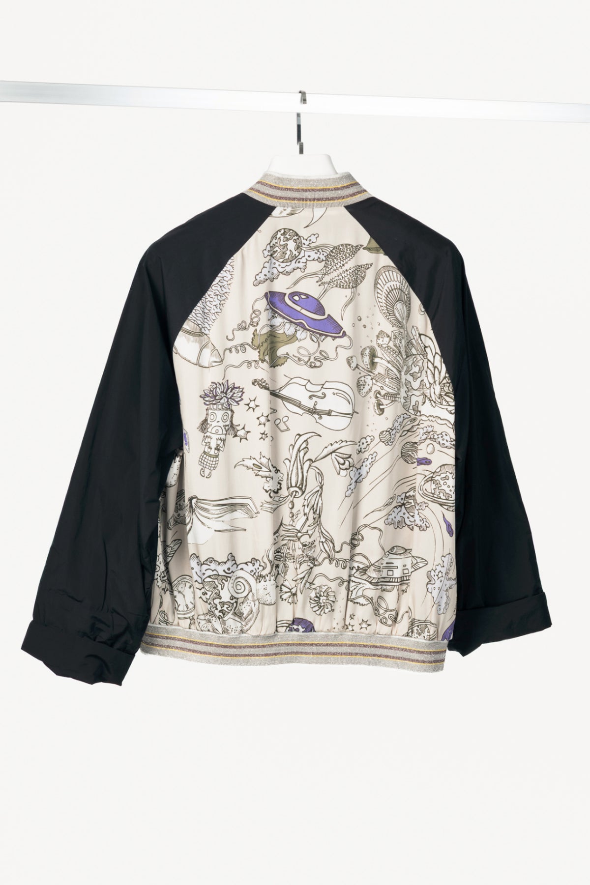 Dorothee Schumacher SS17 Grey & Black Printed Silk-Blend Bomber