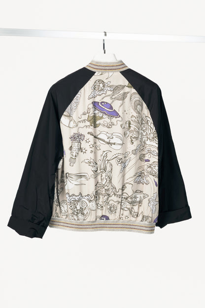 Dorothee Schumacher SS17 Grey & Black Printed Silk-Blend Bomber