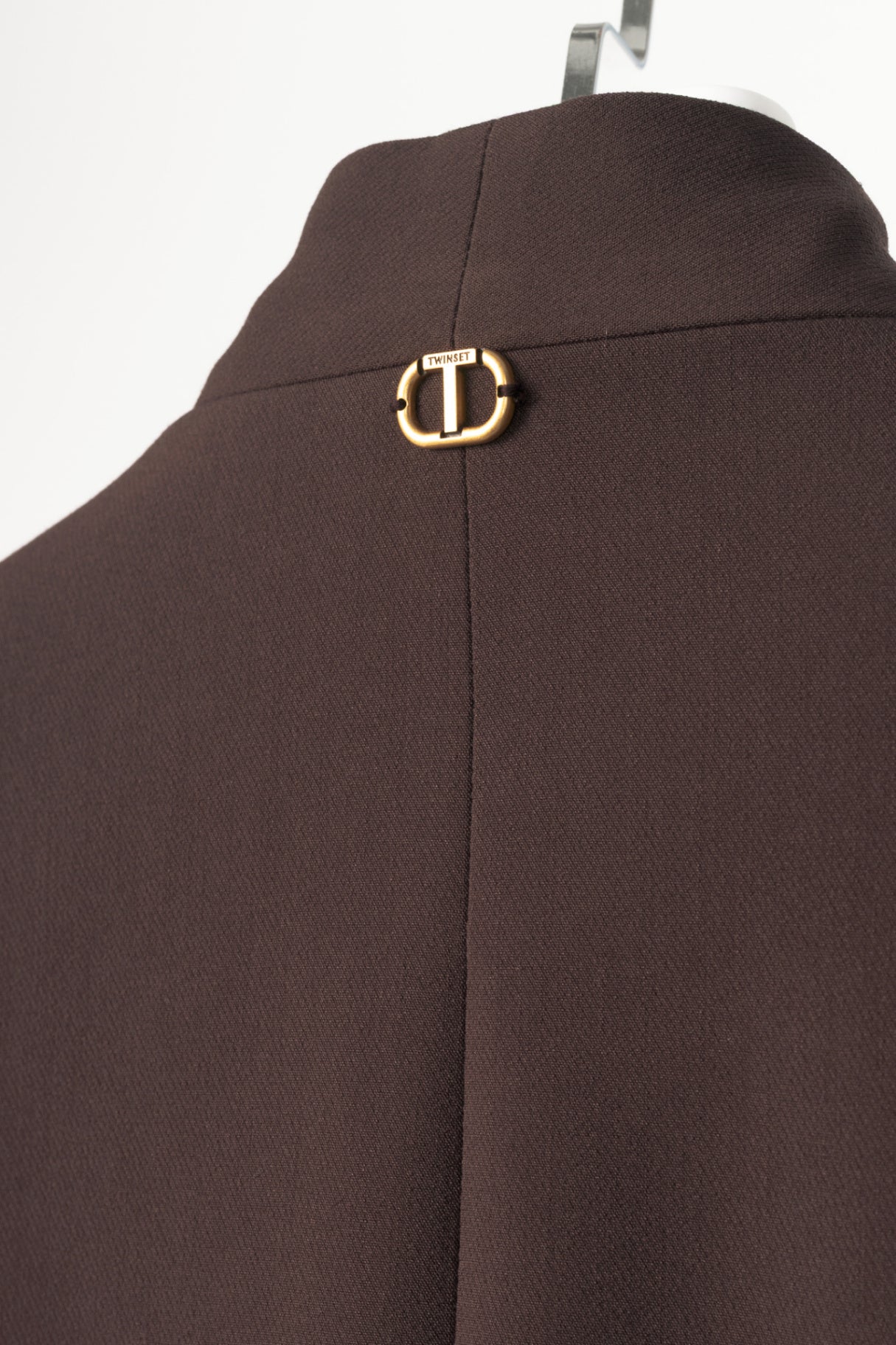 Twinset "Black Chocolate" Crepe Double-Breasted Cropped Blazer
