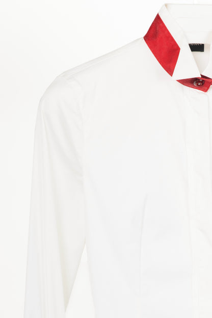 Emporio Armani SS09 White Cotton Red-Satin-Trim Buttoned Shirt