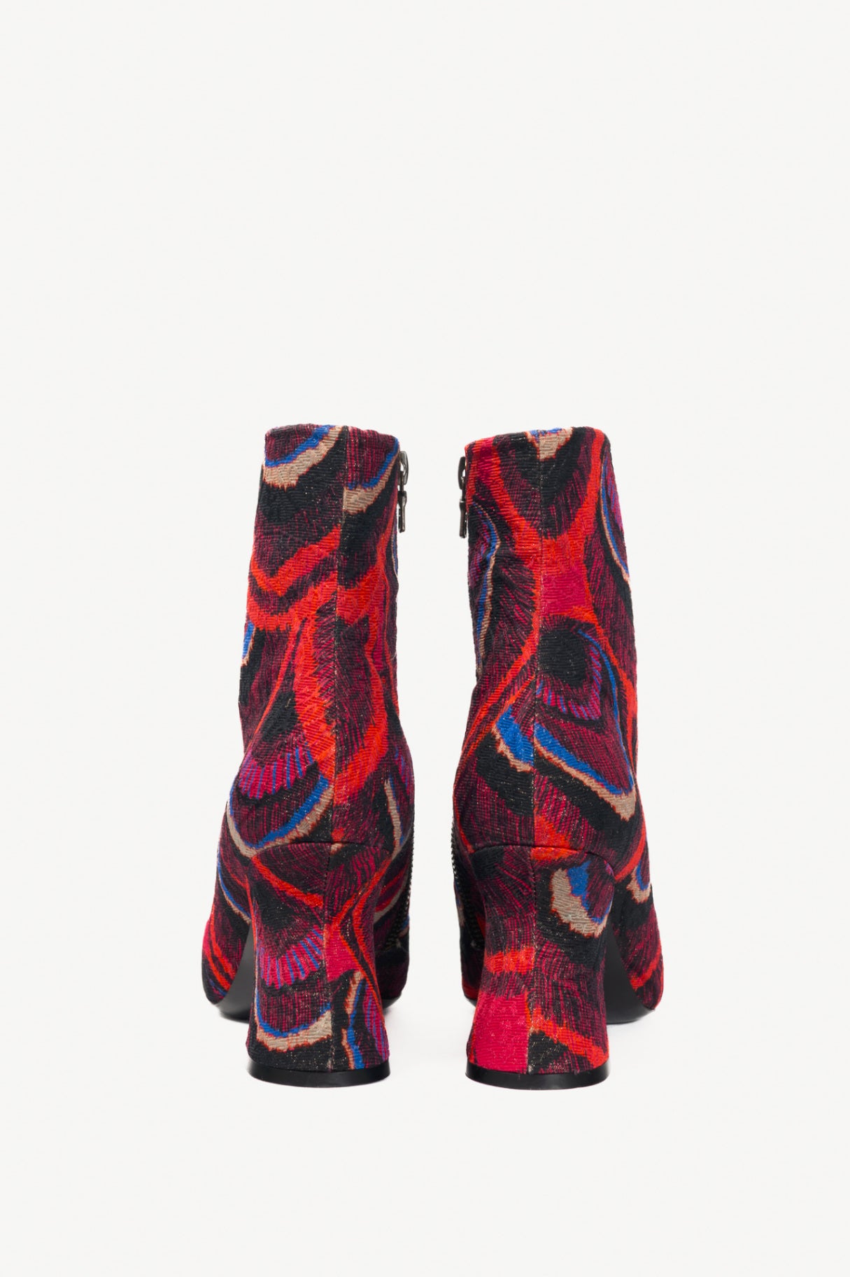Dries Van Noten AW18 Red Peacock Jacquard Ankle Boots