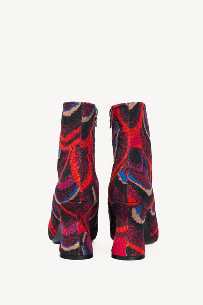 Dries Van Noten AW18 Red Peacock Jacquard Ankle Boots