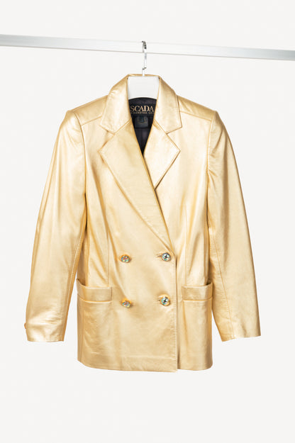 Escada Margaretha Ley Vintage Metallic Gold Leather Double-Breasted Blazer