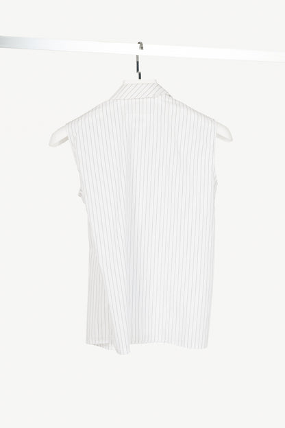 MM6 White Pinstripe Cotton-Poplin Asymmetrical Wrap Sleeveless Shirt
