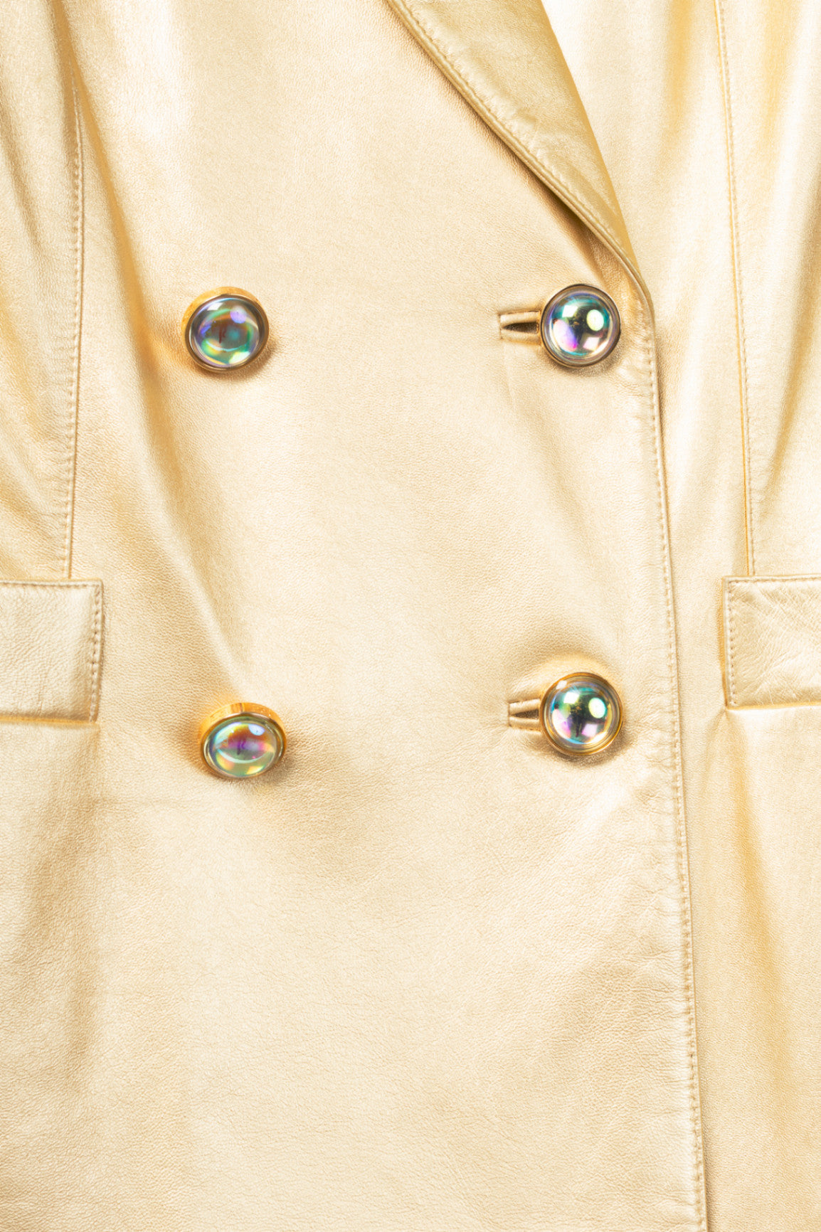 Escada Margaretha Ley Vintage Metallic Gold Leather Double-Breasted Blazer