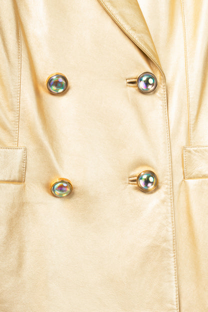 Escada Margaretha Ley Vintage Metallic Gold Leather Double-Breasted Blazer