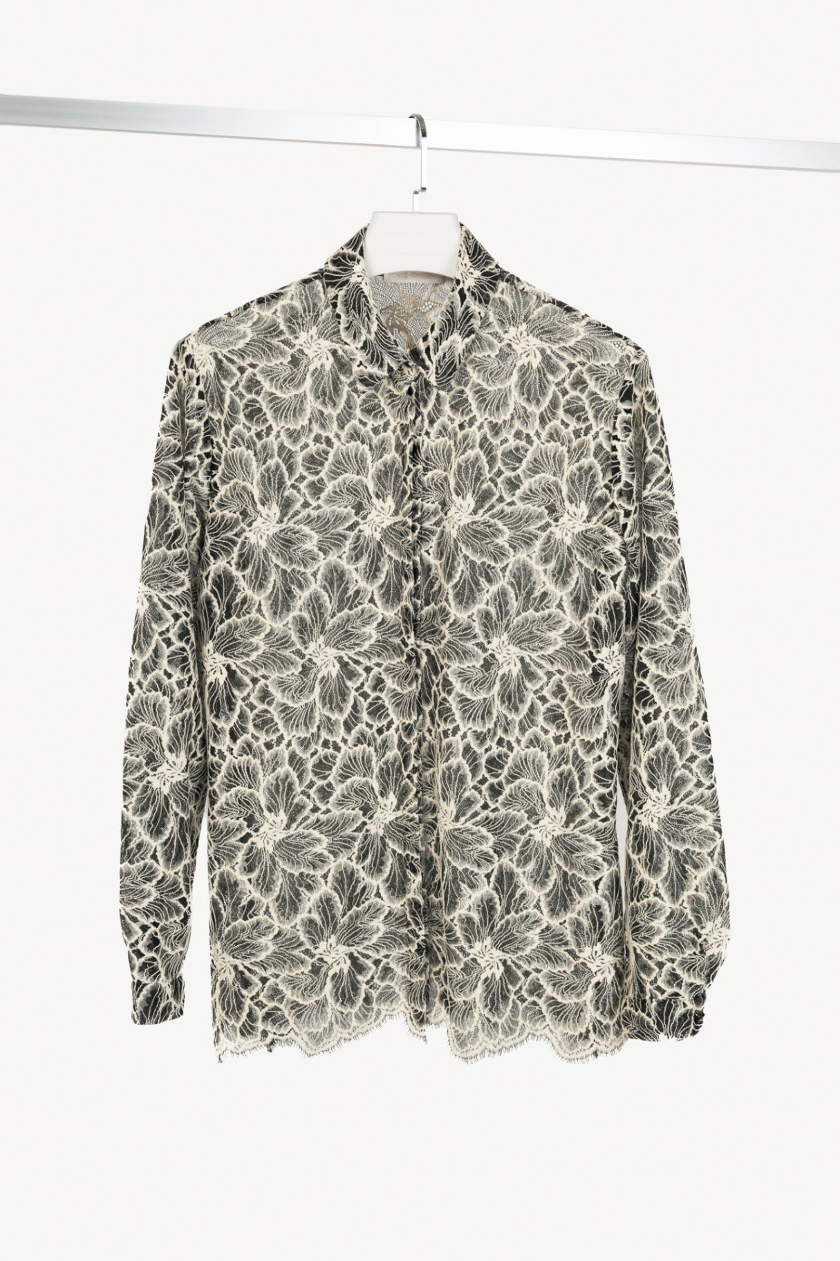 Anne Fontaine Black & White Floral-Lace Buttoned Shirt