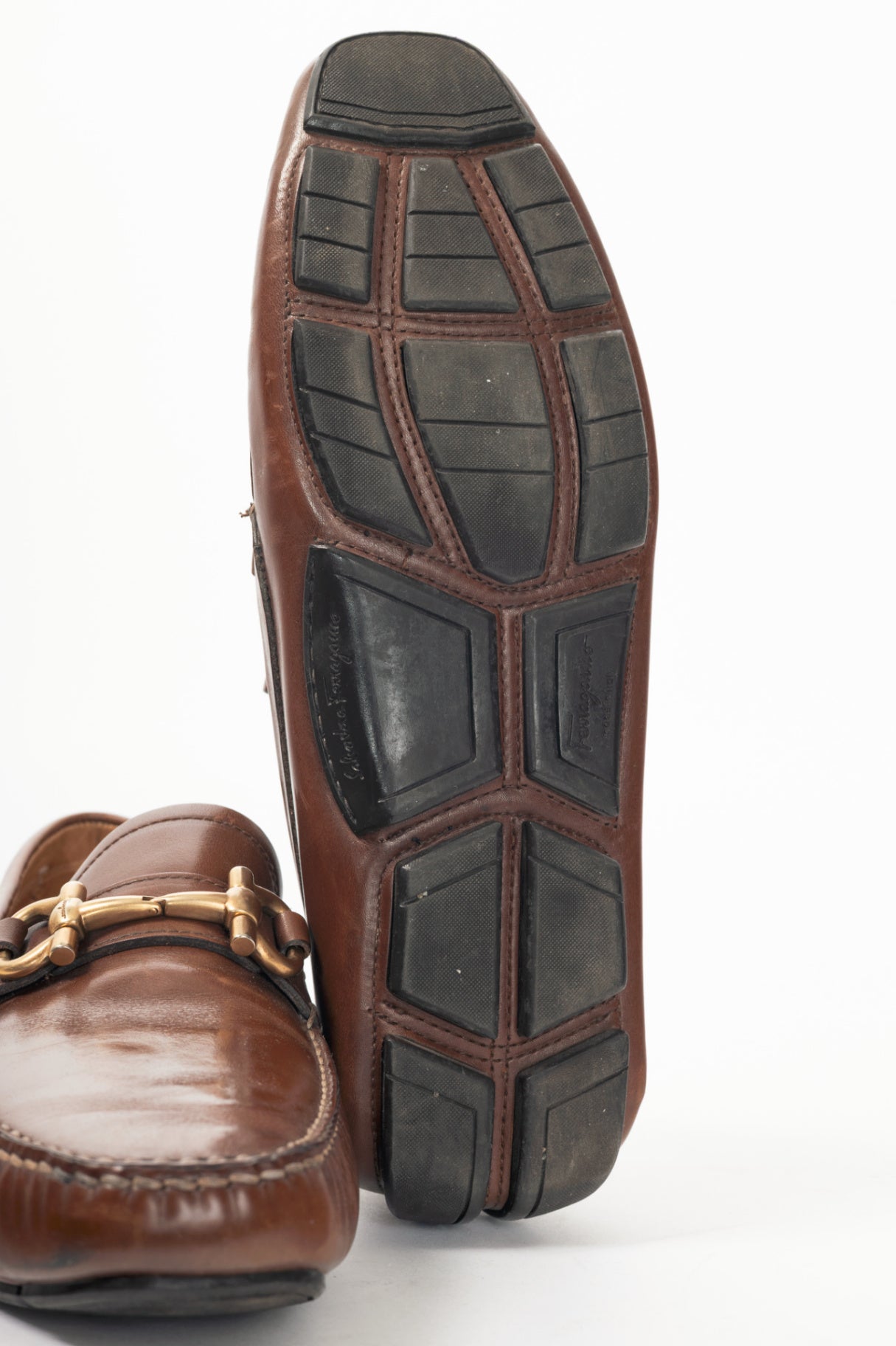 Salvatore Ferragamo Brown Leather Gancini Ornament Drivers