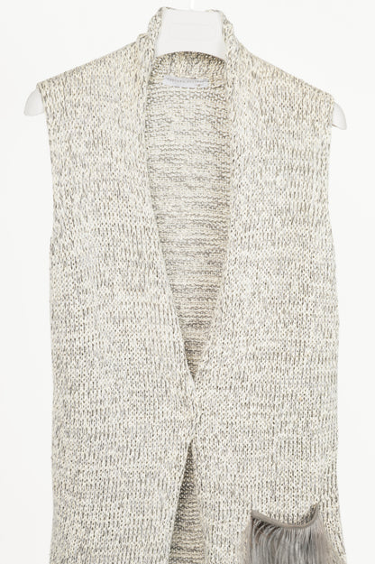 Fabiana Filippi White & Grey Cotton-Knit Feather-Pocket Vest