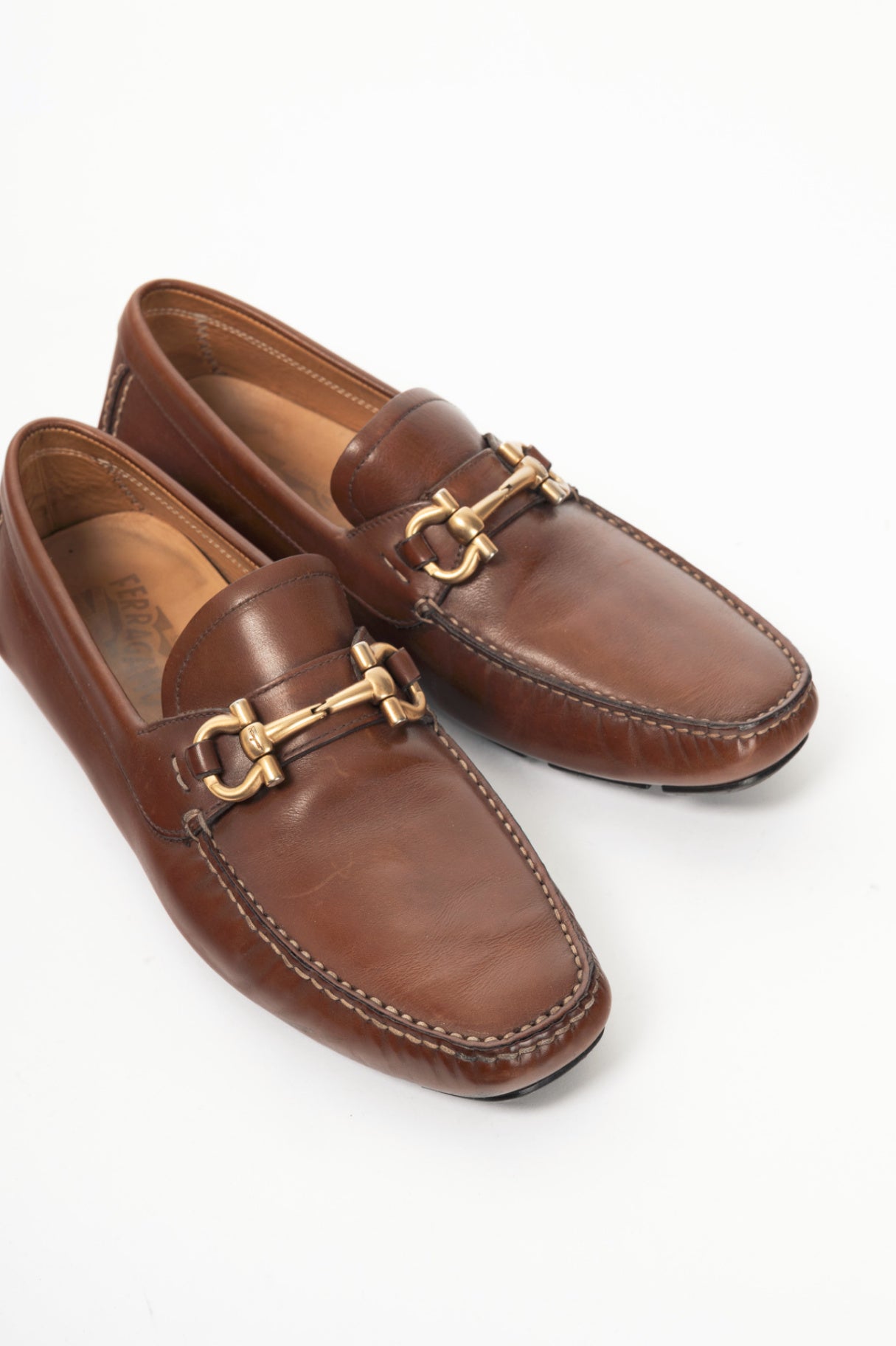 Salvatore Ferragamo Brown Leather Gancini Ornament Drivers