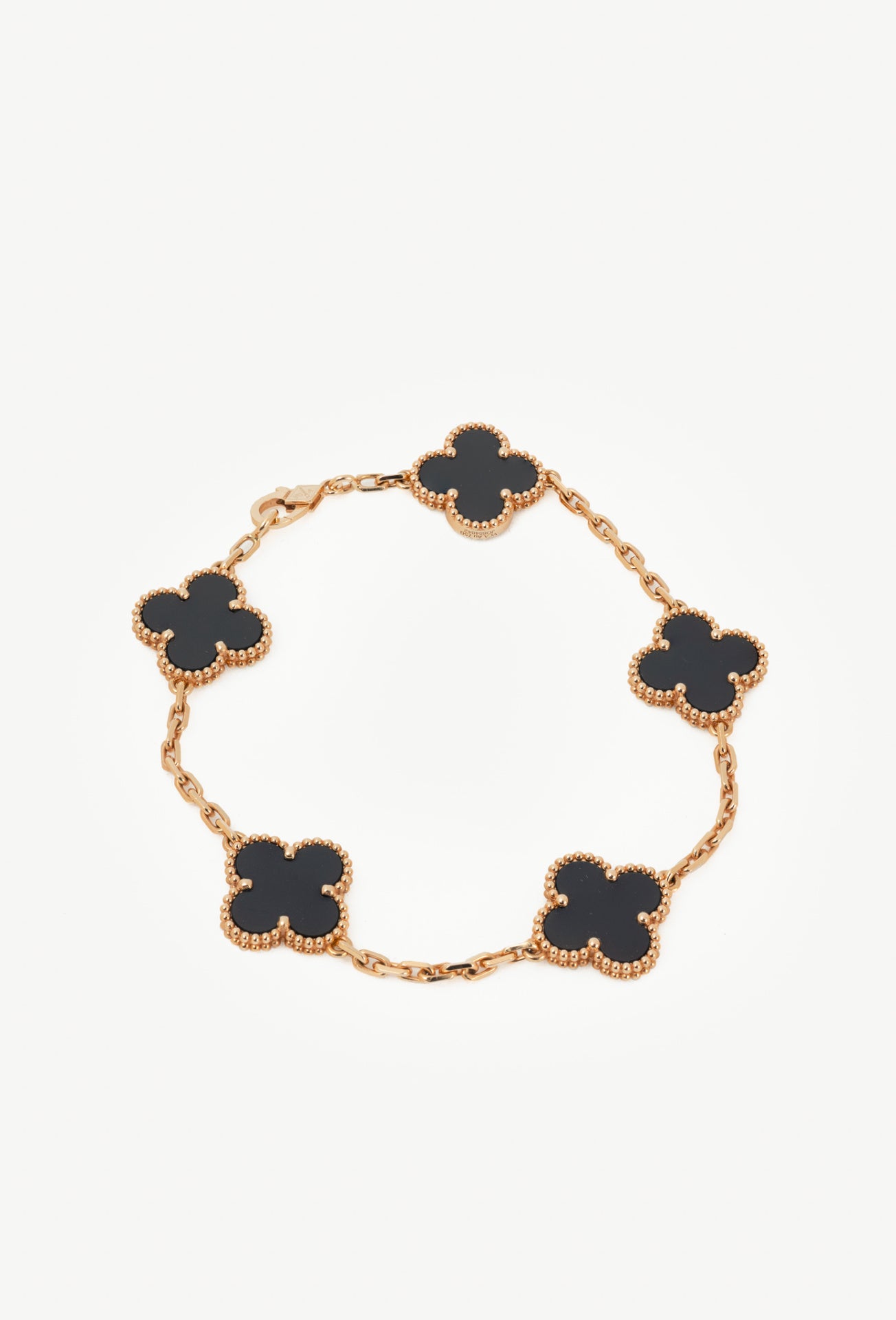 Van Cleef & Arpels Vintage Alhambra 18k Yellow Gold & Onyx Clover Bracelet