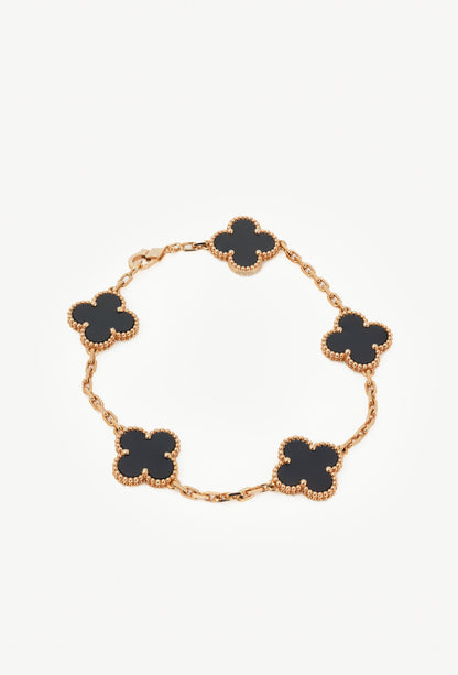 Van Cleef & Arpels Vintage Alhambra 18k Yellow Gold & Onyx Clover Bracelet