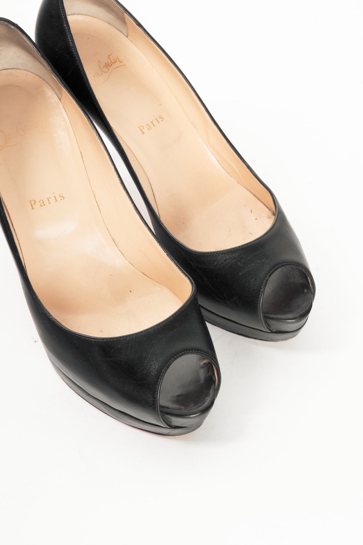 Christian Louboutin Altadama 100 Black Leather Peep-Toe Pumps