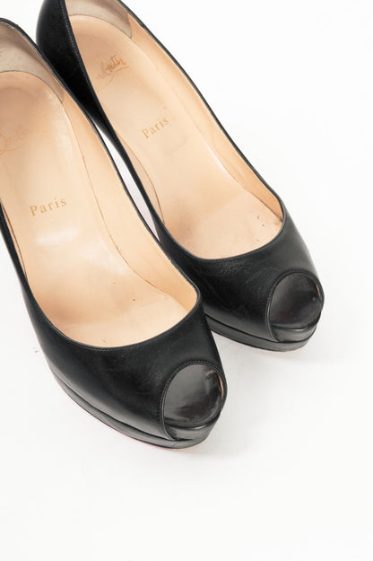 Christian Louboutin Altadama 100 Black Leather Peep-Toe Pumps