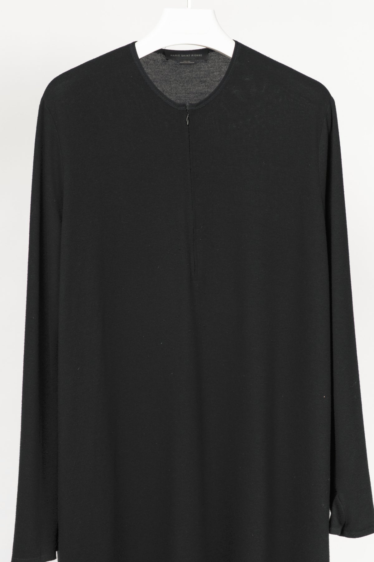 Marie Saint Pierre Black Jersey Zip-Front Mesh-Hem Tunic