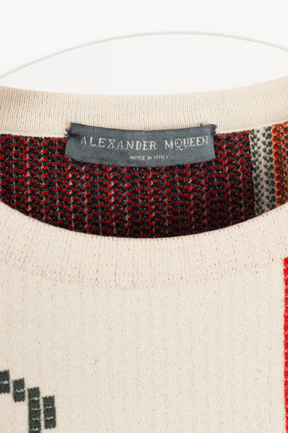 Alexander McQueen AW17 Cream Floral-Cross-Stitch Silk-Blend Sweater