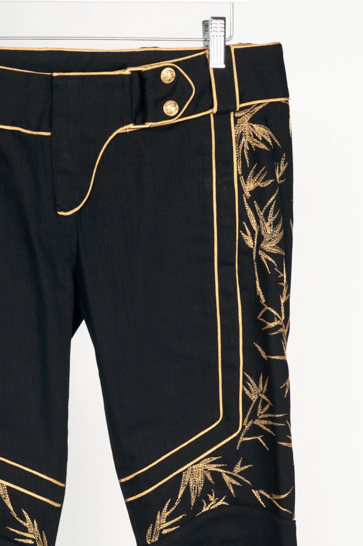 Balmain Black Embroidered Piped Riding-Style Jeans