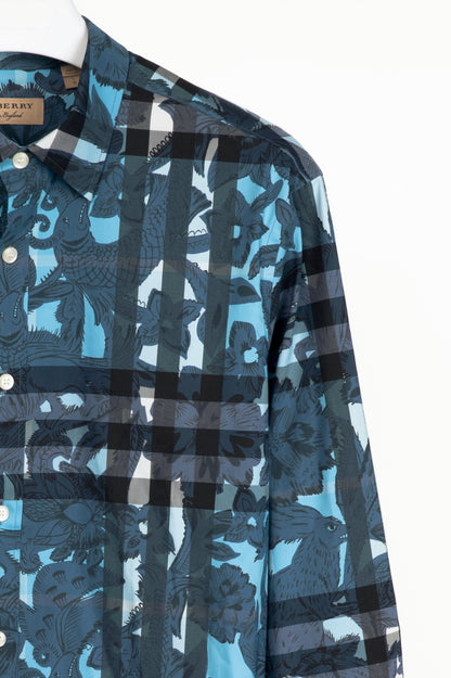 Burberry AW17 Beasts Blue Plaid Cotton-Poplin Buttoned Shirt