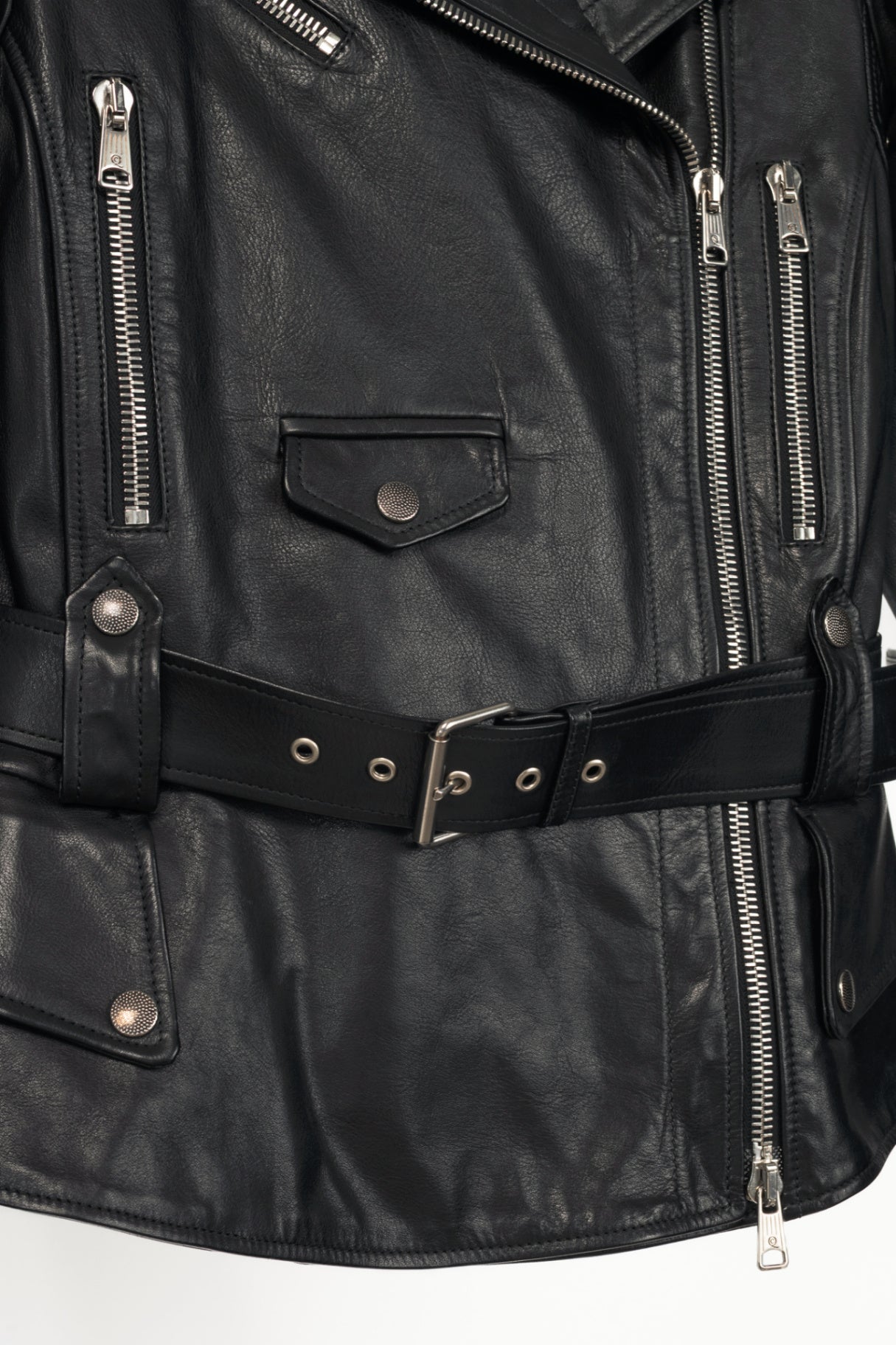 Alexander McQueen Black Leather Belted Peplum Moto Jacket