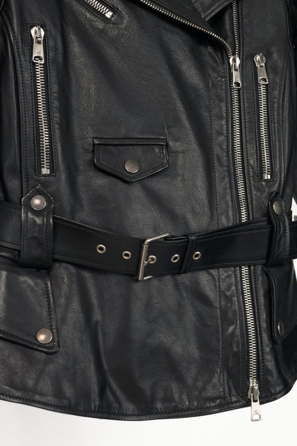 Alexander McQueen Black Leather Belted Peplum Moto Jacket