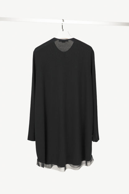 Marie Saint Pierre Black Jersey Zip-Front Mesh-Hem Tunic
