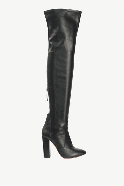 Aquazzura Thigh High 105 Black Stretch Nappa Leather Boots