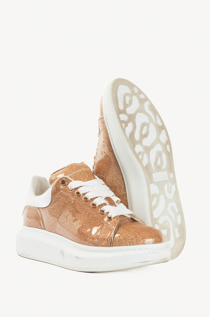 Alexander McQueen Oversized "Rose Gold & White" Glace Glitter Platform Sneakers
