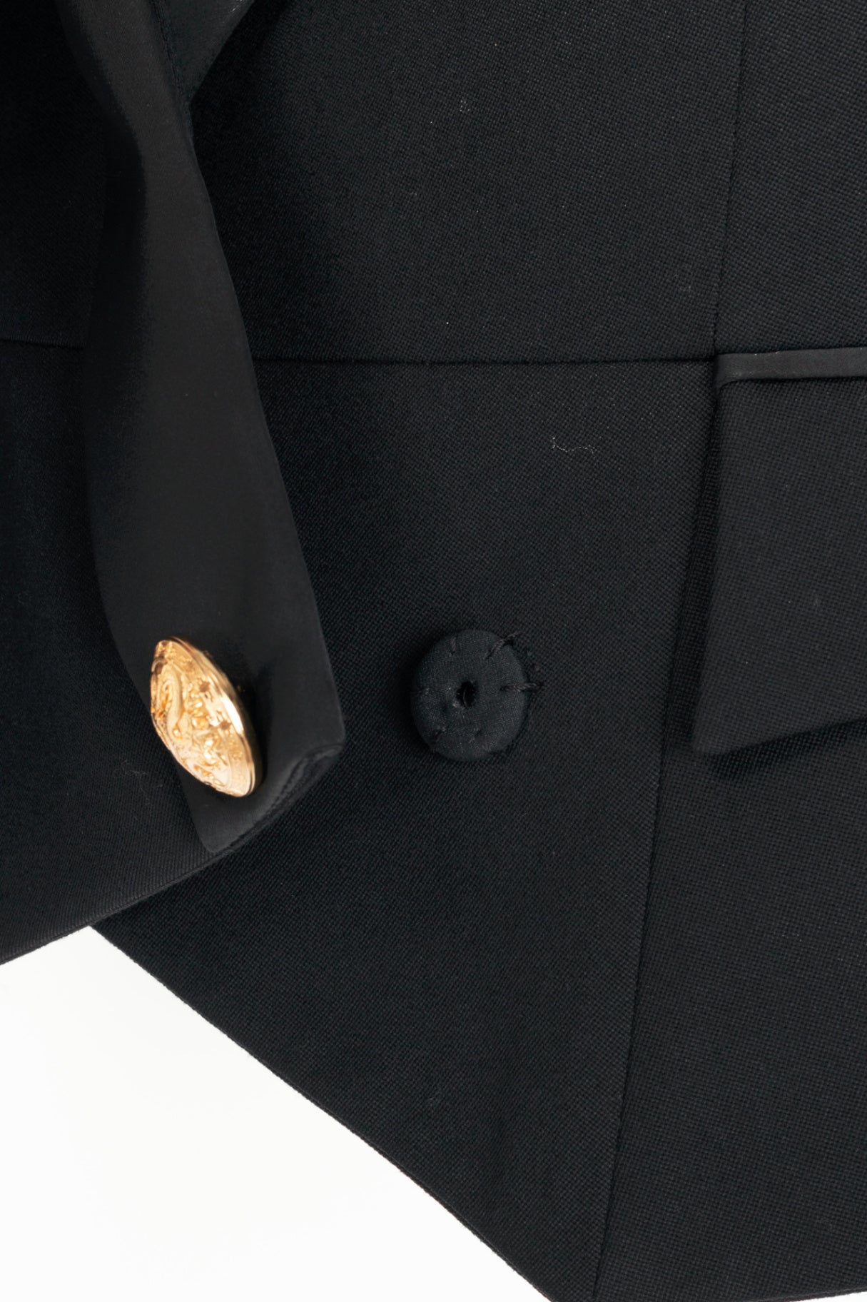 Balmain Black Wool-Twill Double-Breasted Cropped Peplum Blazer