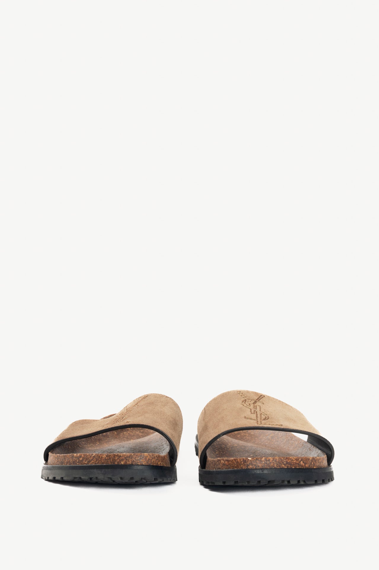 Saint Laurent Joan Mist Otterproof-Suede YSL Slide Sandals