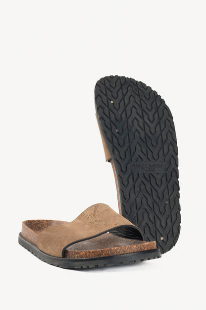 Saint Laurent Joan Mist Otterproof-Suede YSL Slide Sandals