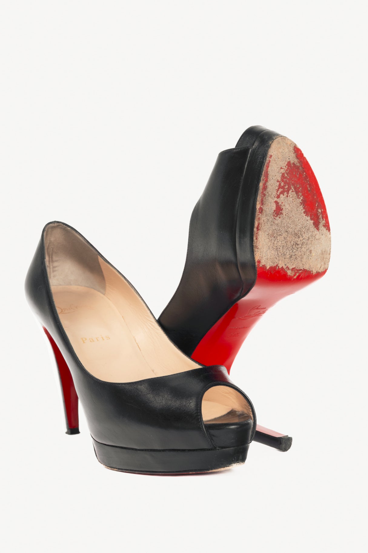 Christian Louboutin Altadama 100 Black Leather Peep-Toe Pumps