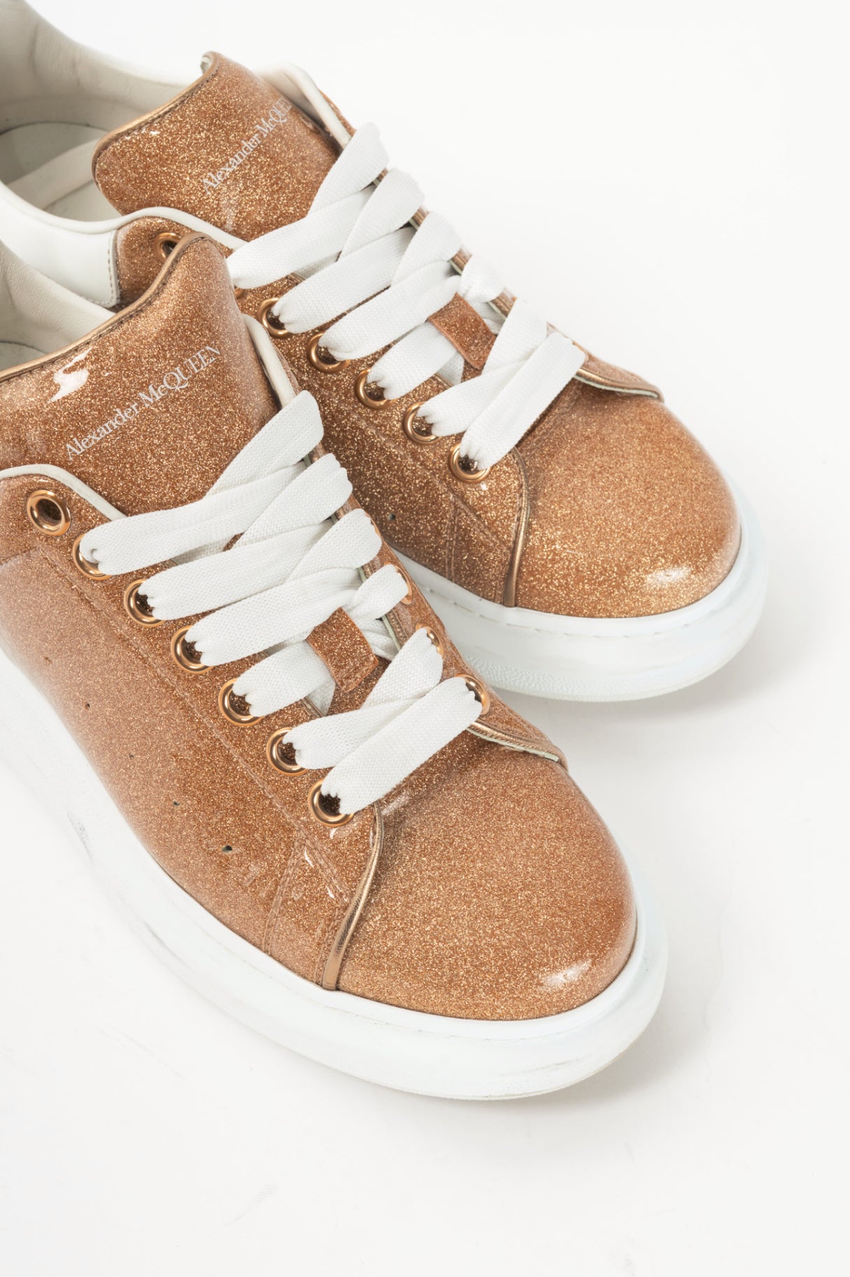 Alexander McQueen Oversized "Rose Gold & White" Glace Glitter Platform Sneakers