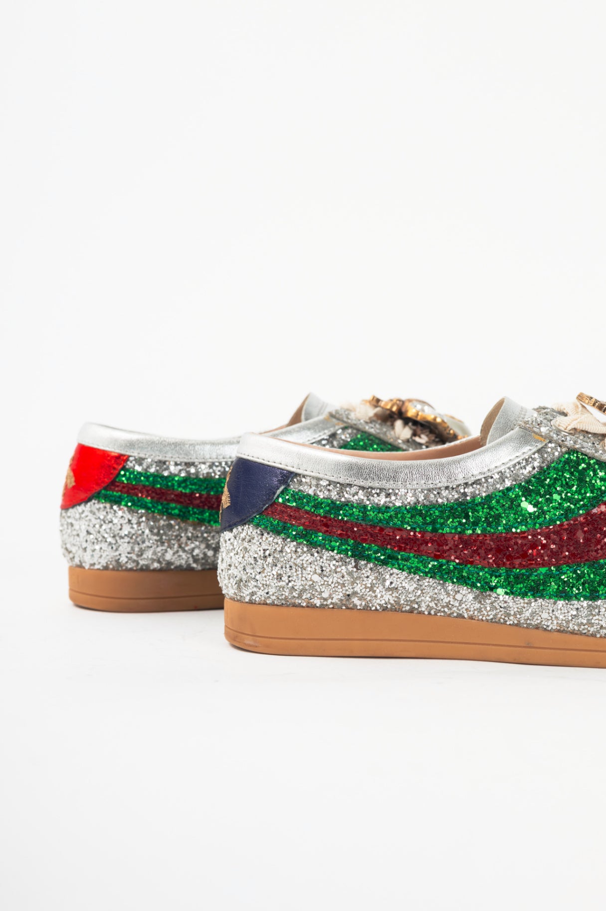 Gucci Falacer Argento Glitter Web-Stripe Bee Sneakers