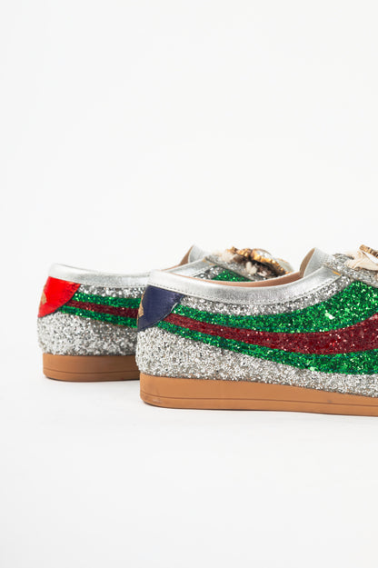 Gucci Falacer Argento Glitter Web-Stripe Bee Sneakers