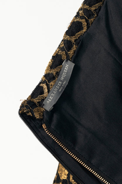 Alexander McQueen SS13 Black & Gold Metallic-Lace Strapless Dress